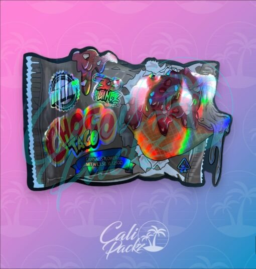 Flames Choco Taco Die Cut 3.5g Mylar Bag Front