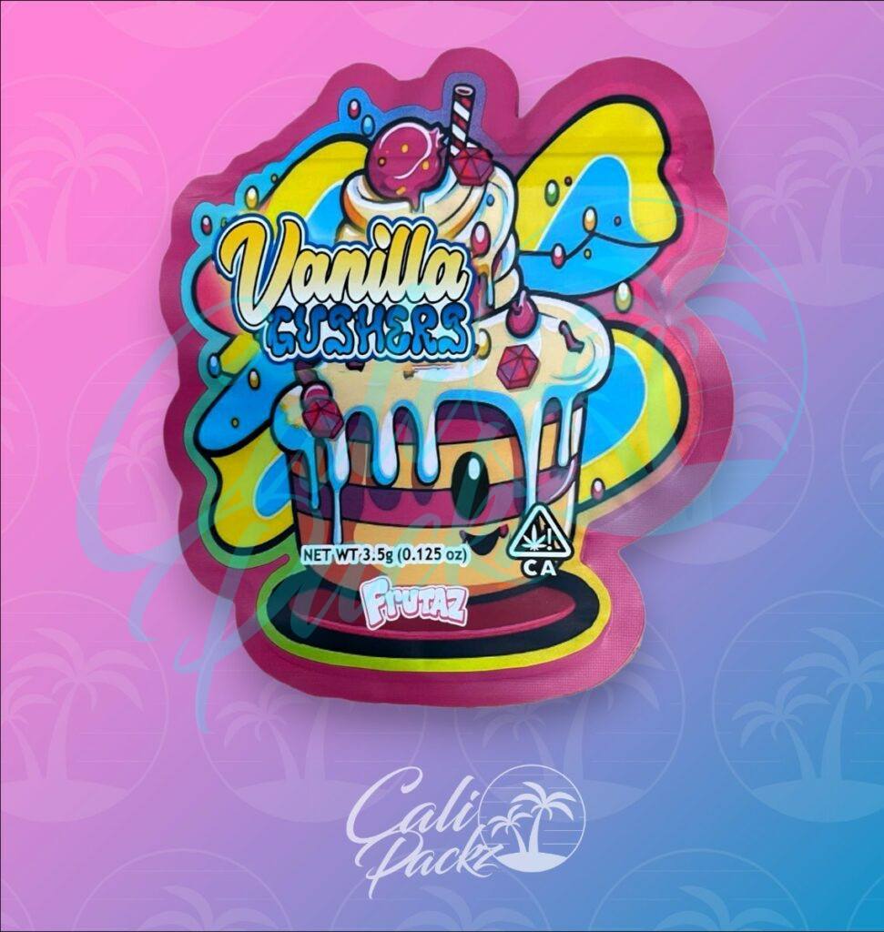 Frutaz Vanilla Gushers Die Cut 3.5g Mylar Bag Front