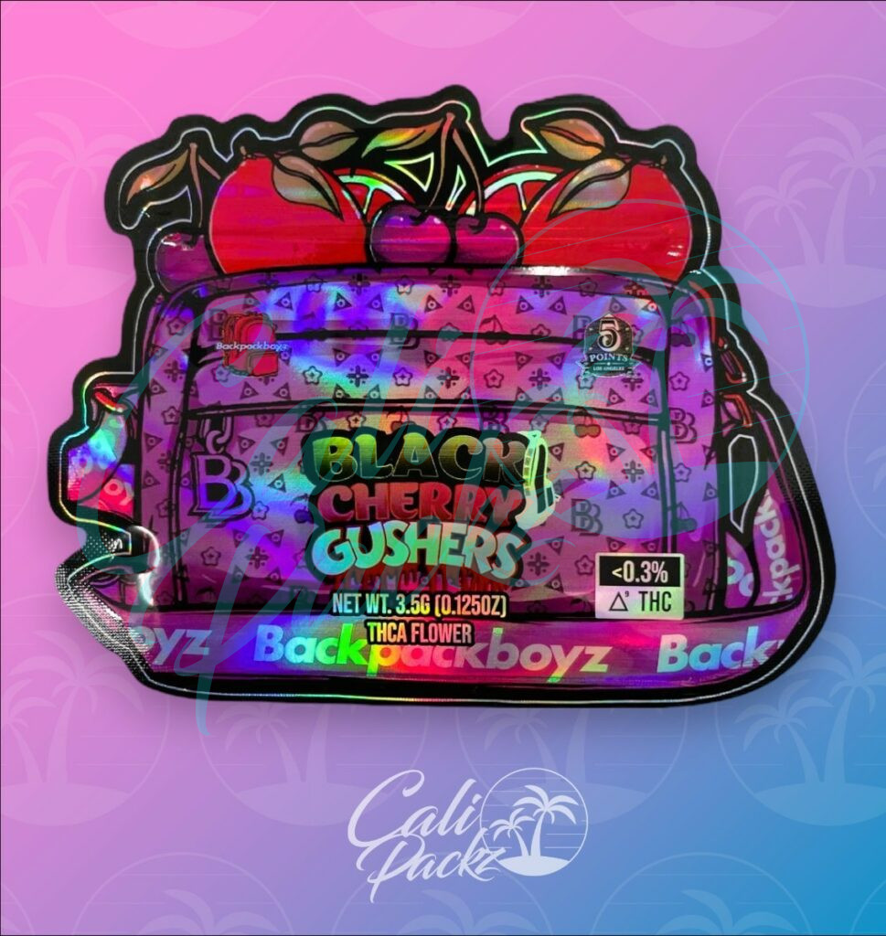 Backpack Boyz Black Cherry Gushers Die-Cut 3.5g - Mylar Bag Front