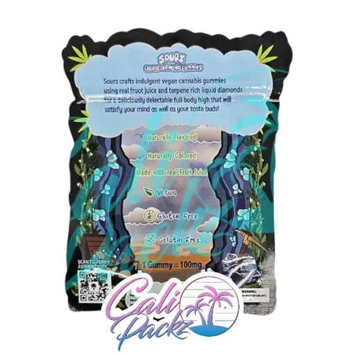 sourz liquid diamond gummies grape edibles cali pack 3.5g mylar bag