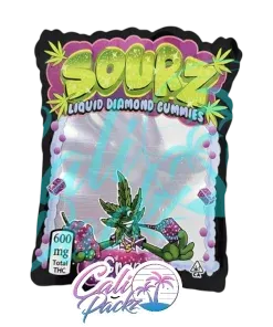 sourz liquid diamond gummies grape edibles cali pack 3.5g mylar bag