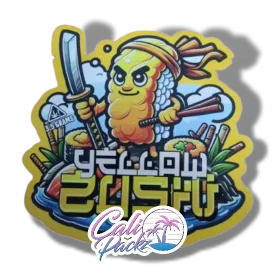 yellow zushi die cut cali pack 3.5g mylar bag