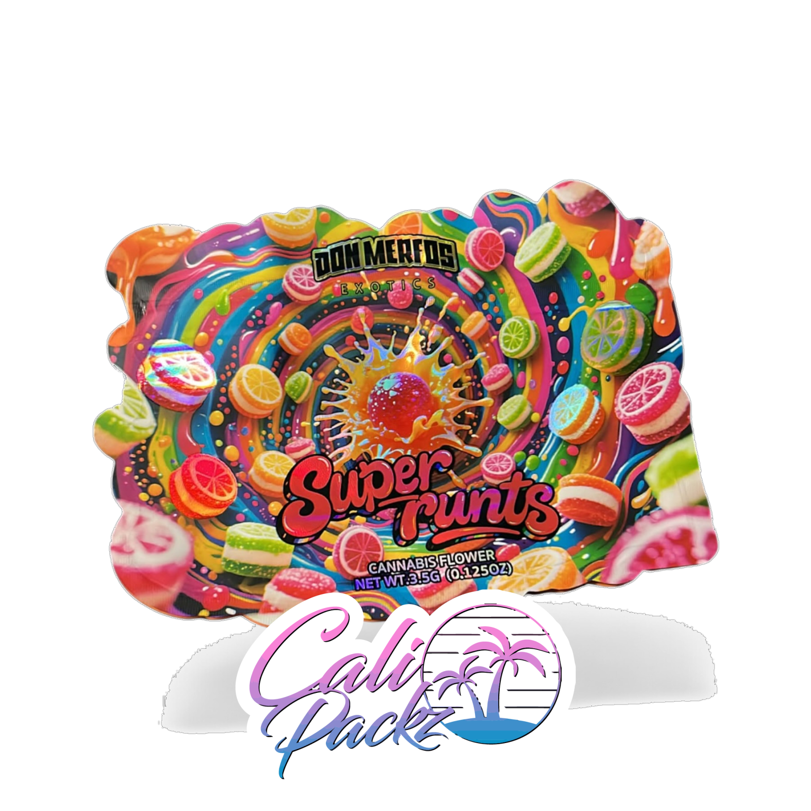don merfos super runtz die cut 3.5g mylar bags