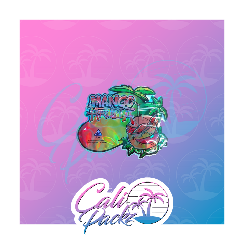 mango haupia cali pack die cut 3.5g mylar bag